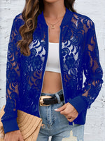 Sheer Lace Zip Up Long Sleeve Jacket - Ladyez
