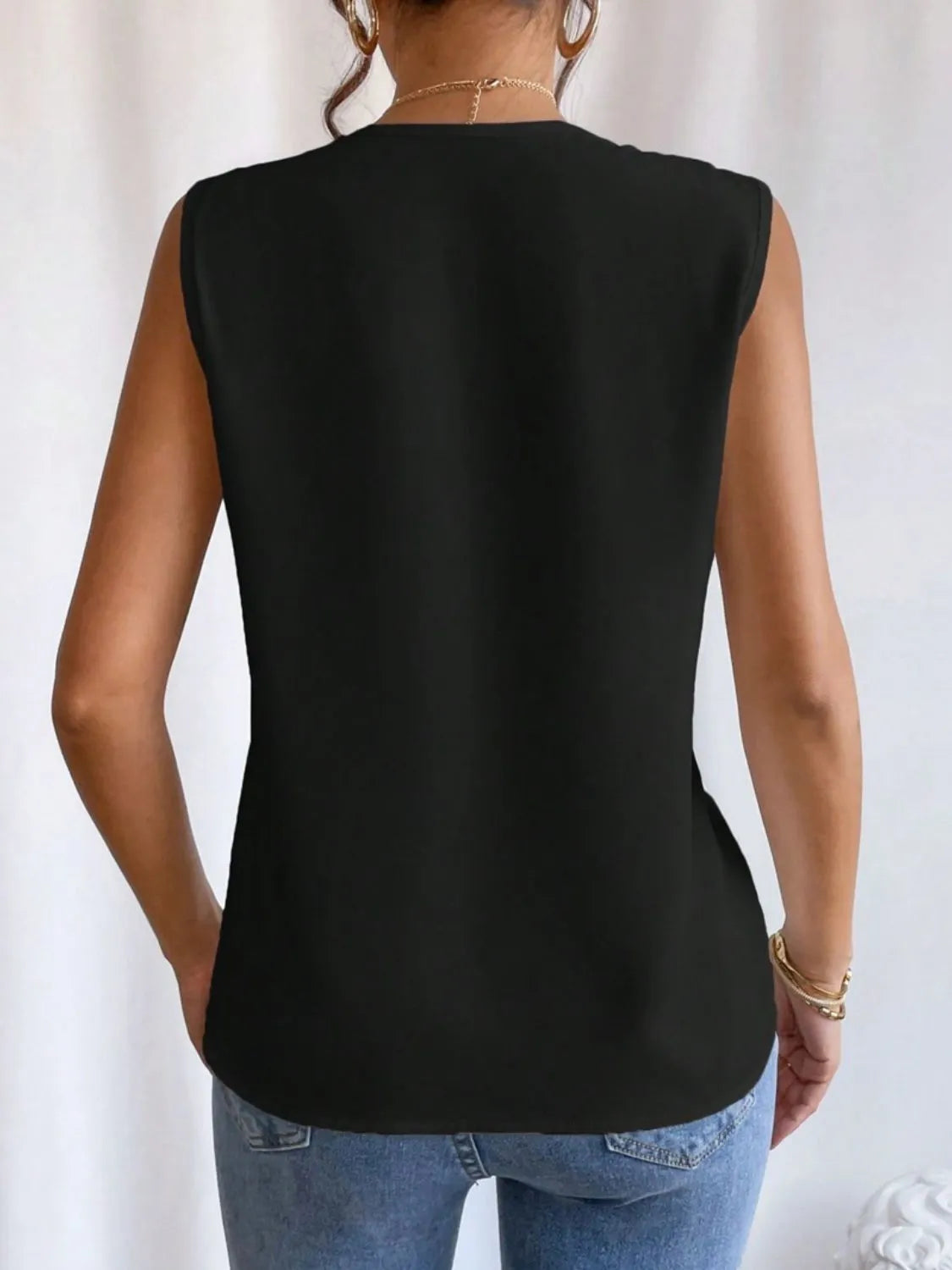 V-Neck Pleated Sleeveless Cami Tank Top - Ladyez
