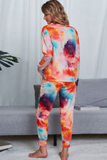 Shiny Tie-Dye Crewneck Top and Drawstring Waist Joggers Lounge Set - Ladyez