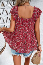Devine Printed Square Neck Cap Sleeve Blouse
