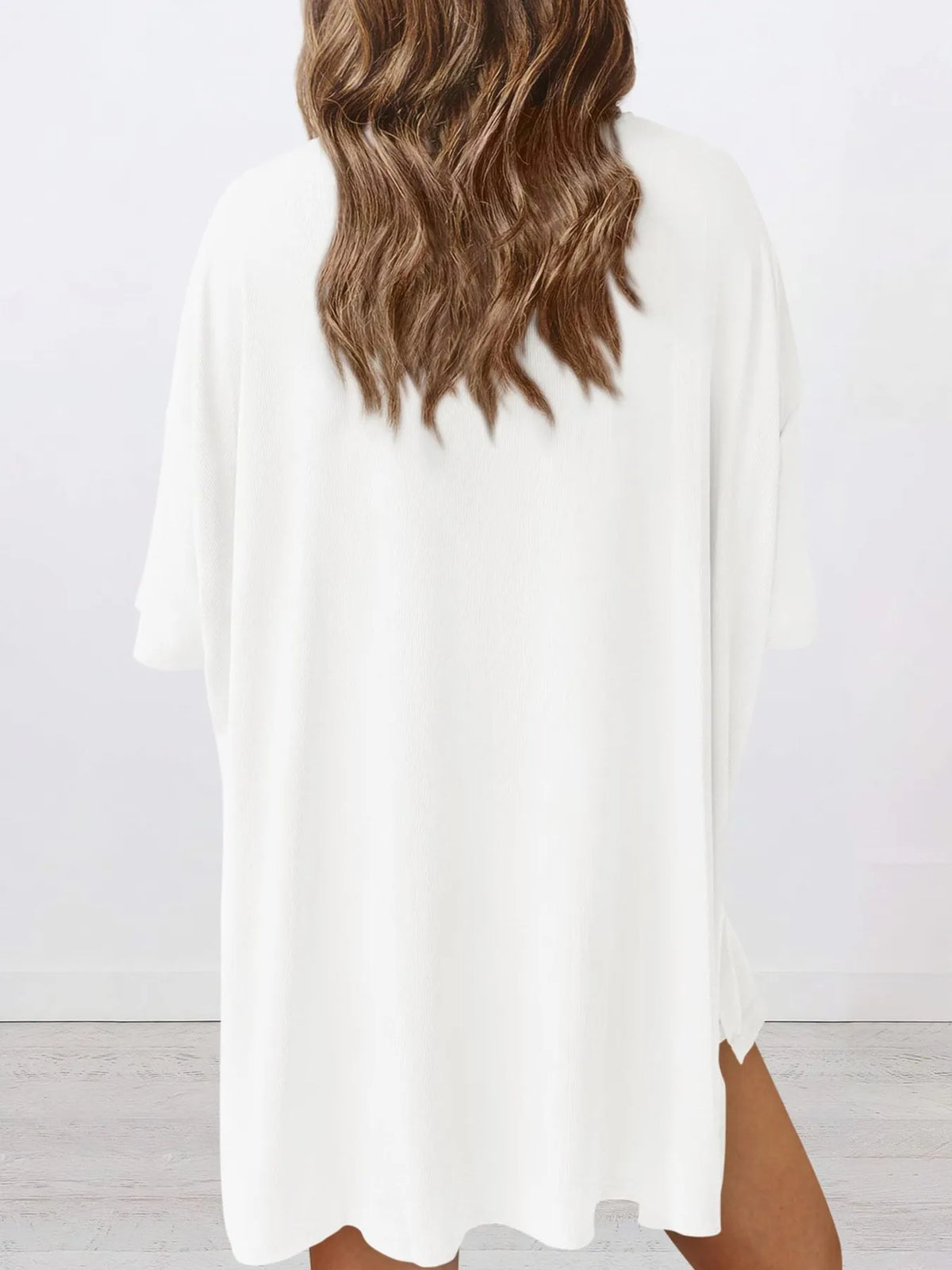 Full Size Oversized Slit Round Neck Top and Shorts Lounge Set Plus Size - Ladyez