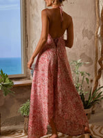 Printed Halter Neck Maxi Cami Dress - Ladyez
