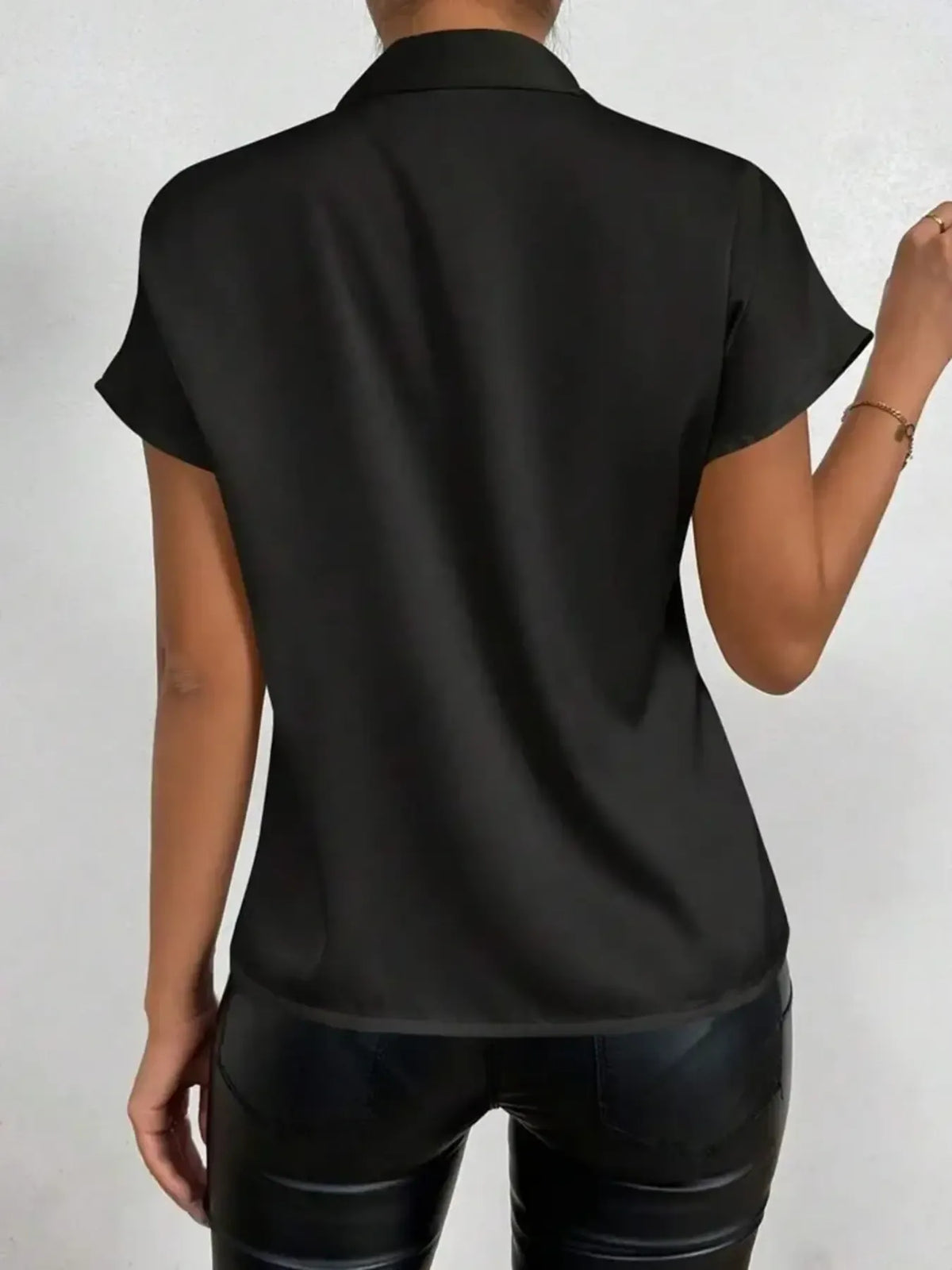 Satin Bow Tie Neck Blouse - Ladyez