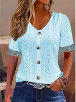 Eyelet Lace Trim Short Sleeve Blouse - Ladyez