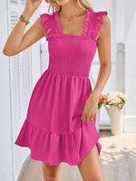 Smocked Square Neck Wide Strap Dress - Ladyez