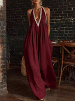 Full Size Halter Neck Lace Trim Wide Leg Jumpsuit Plus Size