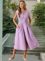 Smocked Zip Front Cap Sleeve Dress - Ladyez