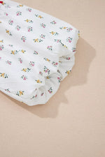 Stripe Floral Puff Sleeve Patchwork Round Neck Loose Top