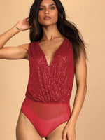 Sequin Surplice Sleeveless Bodysuit - Ladyez