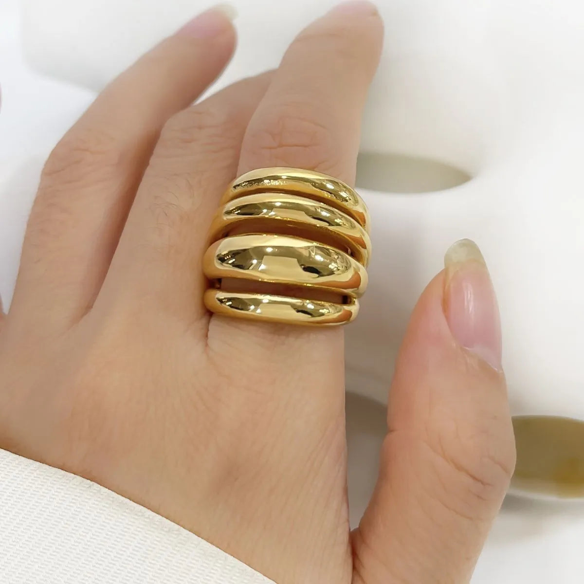 18K Gold-Plated Multi-Layer Statement Ring - Ladyez