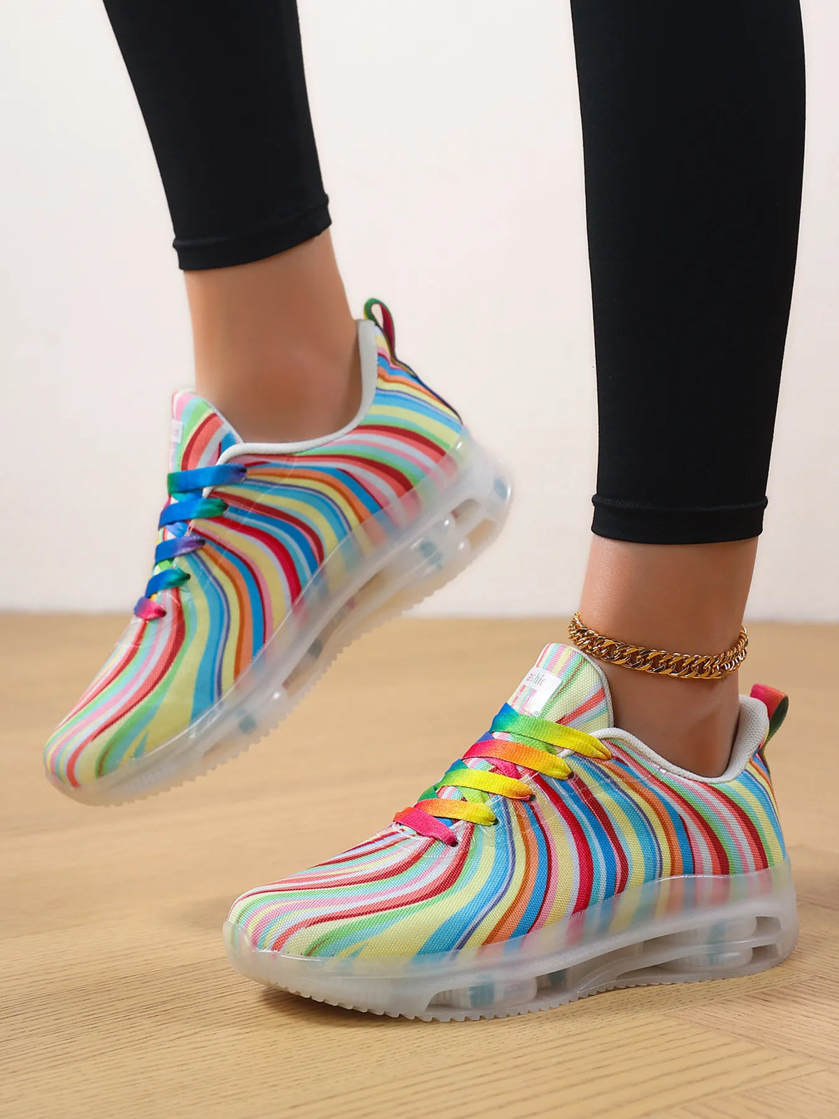 Rainbow Swirl Lace Up Athletic with Transparent Sole - Ladyez