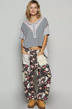 POL Round Neck Short Sleeve Contrast Stitching Top with Back Strap Detail