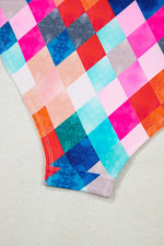 Multicolor Plaid Print Square Neck Frill Sleeveless Backless One-Piece Swimwear - Ladyez