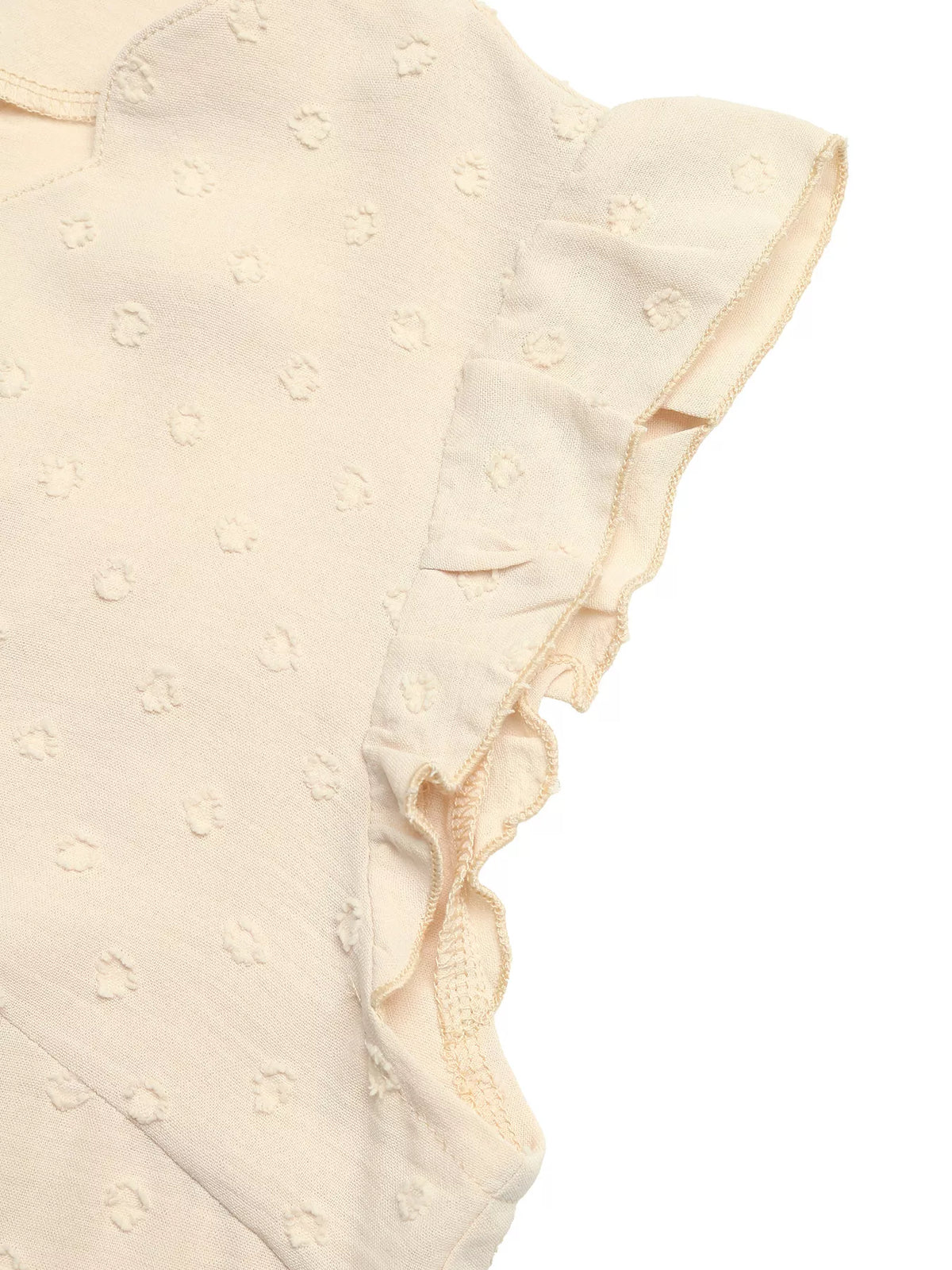 Swiss Dot Ruffled Button-Down Shirt
