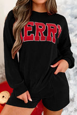 MERRY Round Neck Long Sleeve Top and Shorts Lounge Set - Ladyez