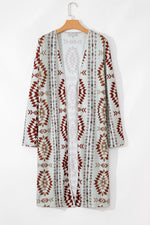 Geometric Open Front Long Sleeve Cover Up