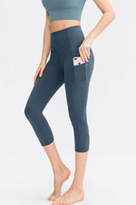 Wide Waistband Cropped Active Leggings with Pockets - Ladyez