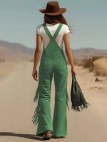 Fringe Detail Flare Leg Overalls