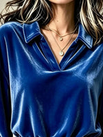 Velvet Johnny Collar Long Sleeve Blouse
