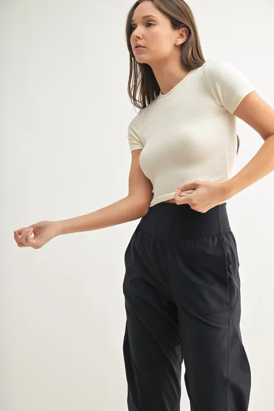 MONO B Essential Micro-ribbed Cropped Athleisure Tee - Ladyez