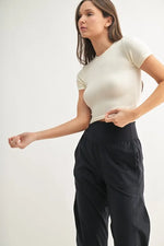 MONO B Essential Micro-ribbed Cropped Athleisure Tee - Ladyez