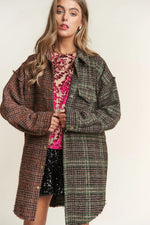 J.NNA Snap Down Tweed Plaid ContrastLongline Shacket