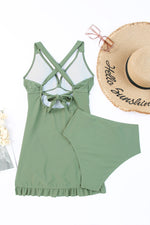 Tie Back Sleeveless Swim Dress and Bottoms Set - Ladyez