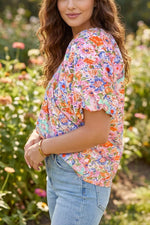 Floral Print Puff Sleeve Blouse