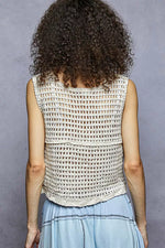 POL Button Down Floral Embroidery Cropped Crochet Vest Top