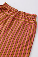 Stripe Button Pocket Tie Waist Casual Wide Leg Pants