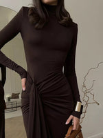 Turtleneck Long Sleeve Tie Waist Maxi Dress