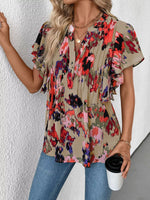 Abstract Print Flutter Sleeve Blouse