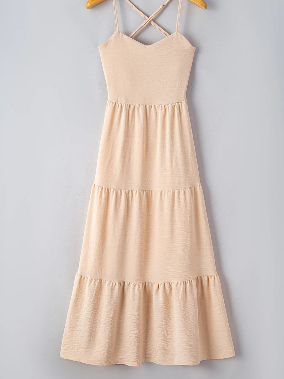 Crossover Backless Bodice Tiered Maxi Dress - Ladyez