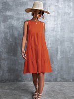 Tiered Round Neck Sleeveless Mini Tank Dress - Ladyez