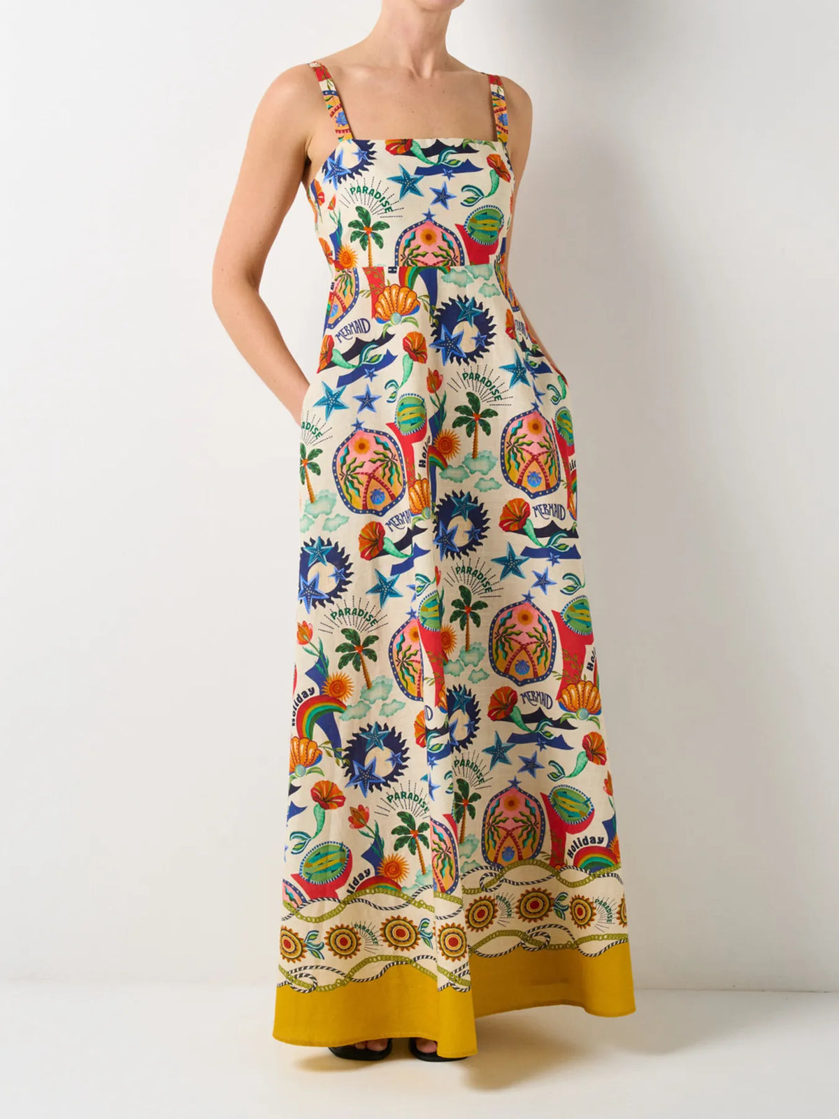 Printed Square Neck Maxi Dress - Ladyez