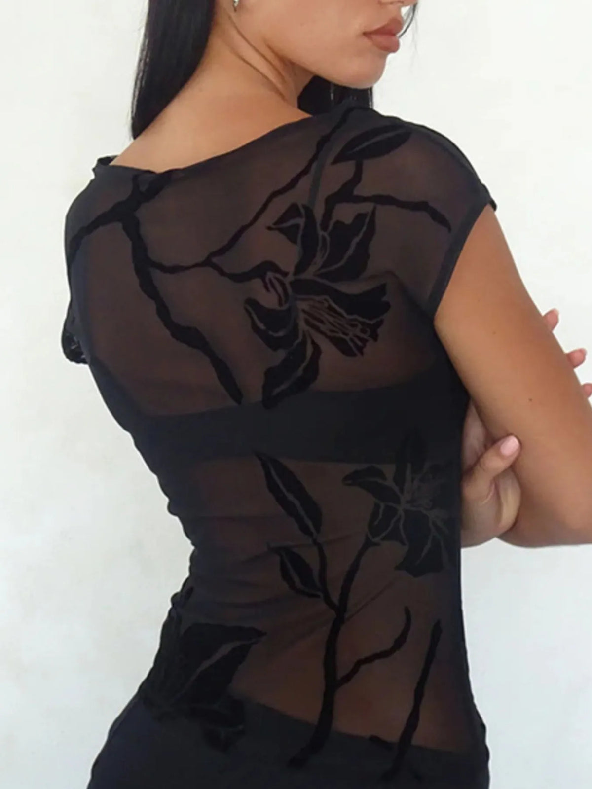 Sheer Mesh Floral Blouse - Ladyez