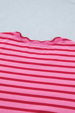 Stripe Striped Short Sleeve Scalloped Trim Side Slit Maxi Tee Dress