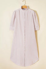 Stripe Frilled Collar Half Sleeve Shirt Dress