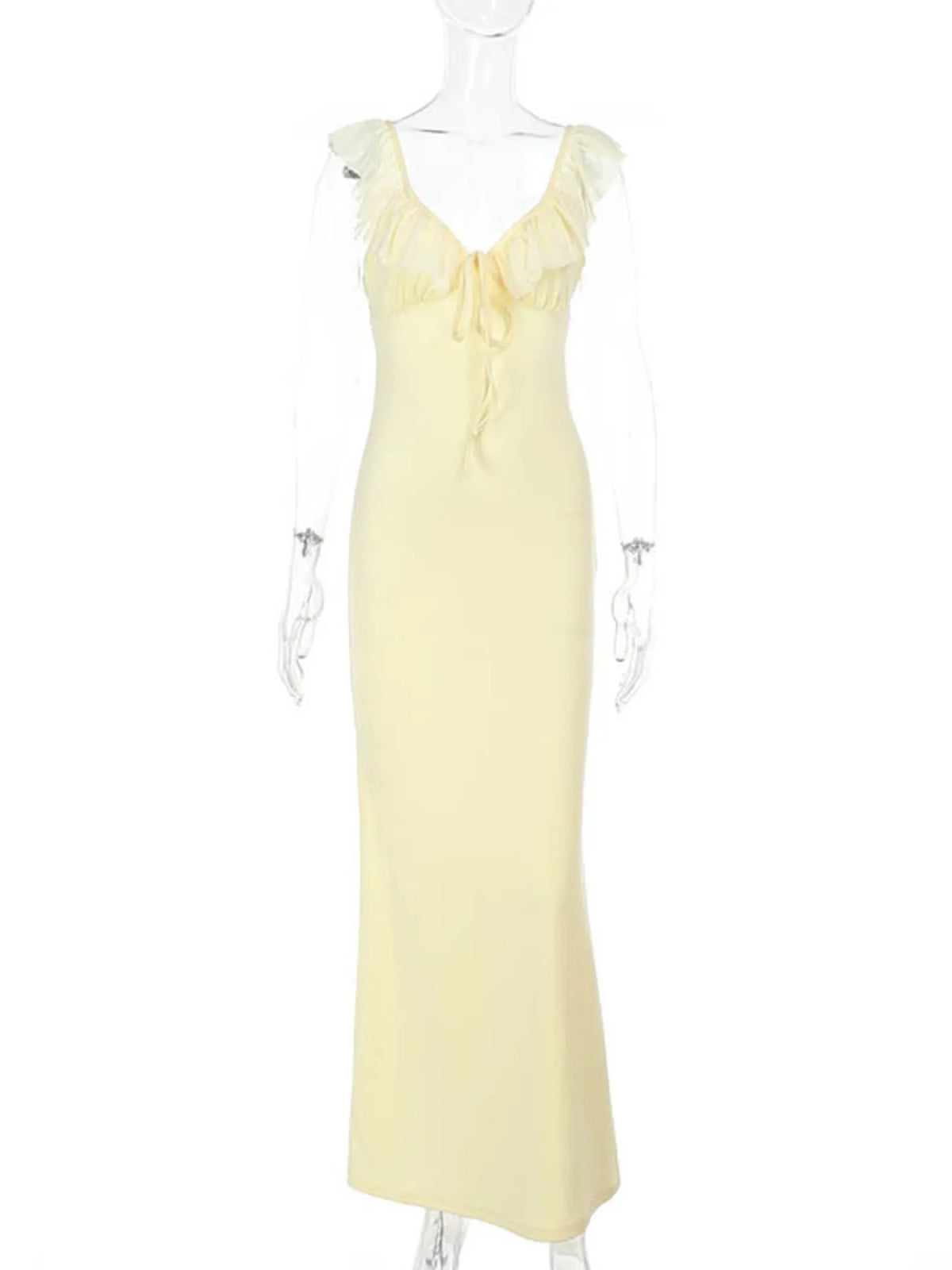 Ruffled V-Neck Sleeveless Maxi Dress - Ladyez