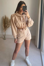 Drawstring Long Sleeve Hooded Top and Shorts Set