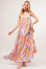And The Why Full Size Printed Tie Shoulder Tiered Maxi Dress - Ladyez