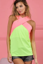 BiBi Rib Knit Color Block with Neck Banded Cross Top