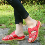 Cutout Leather Wedge Sandals