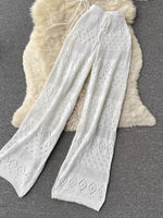 Crochet Knit Halter Neck Top and Wide Leg Pants Set