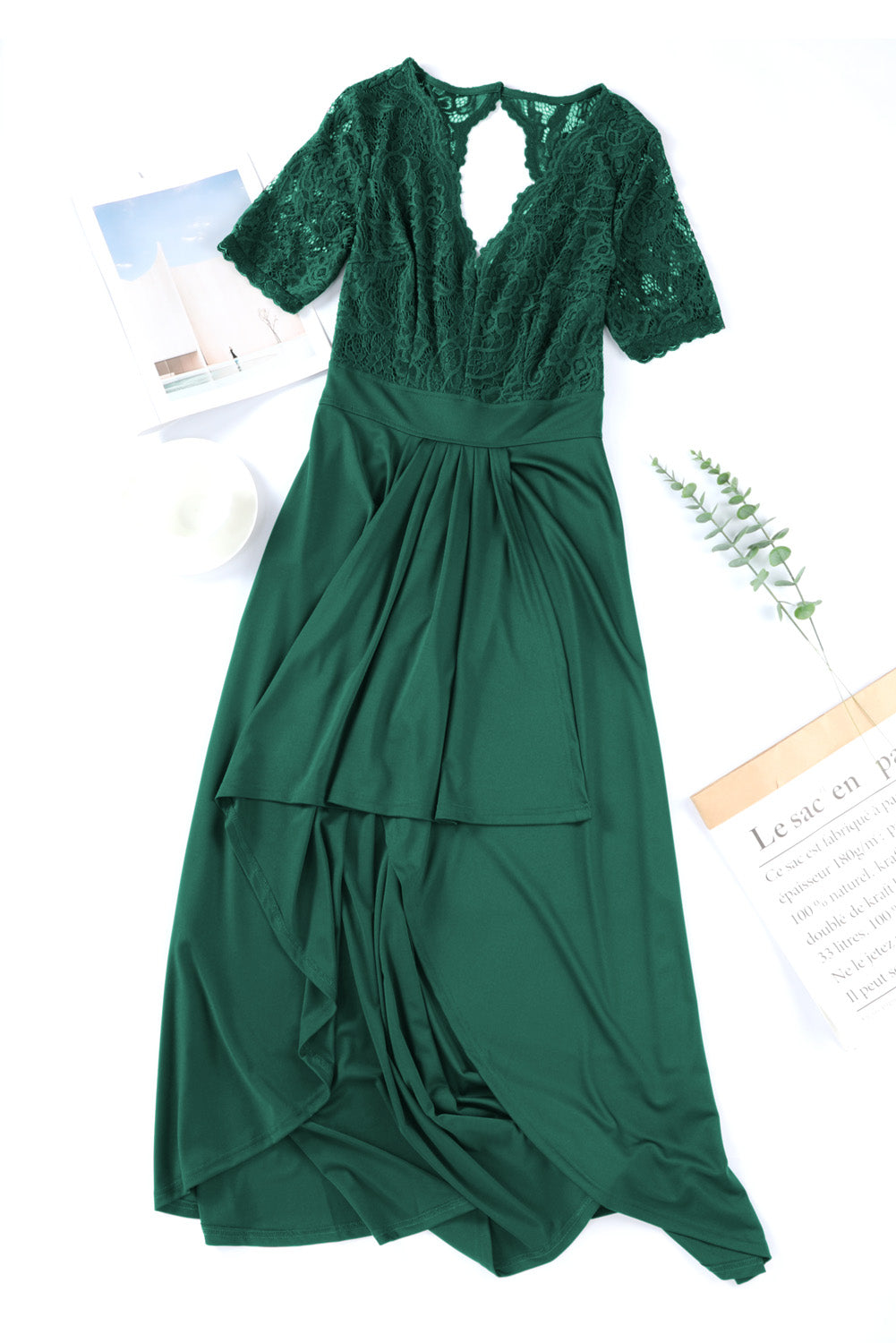 Lace Cutout V-Neck Short Sleeve Dress - Ladyez