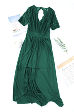 Lace Cutout V-Neck Short Sleeve Dress - Ladyez