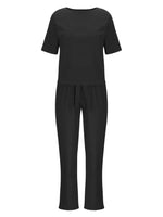 Full Size Round Neck Short Sleeve Top and Pants Set Plus Size
