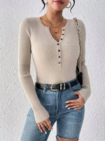 Ribbed Knit Button Front Knit Top