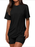 Round Neck Short Sleeve Top and Shorts Set