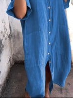 Full Size Casual Linen Button-Down Shirt Dress Plus Size - Ladyez